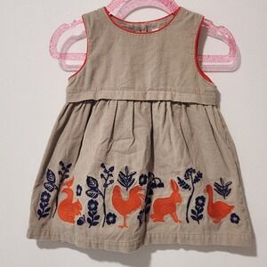 Baby Boden Tan Corduroy Embroidered Woodland Animal Dress 3-6 Months 73165
